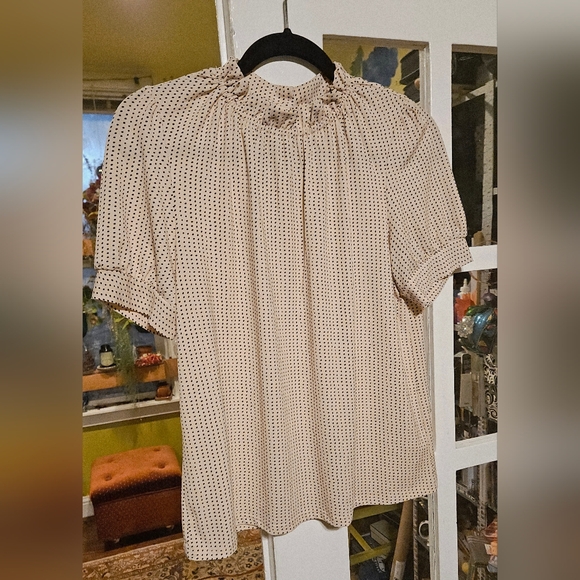 Adrianna Papell Tops - Adrianna Papell Cream and Black Dotted Blouse